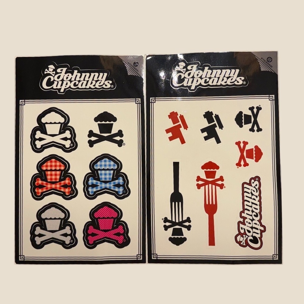 Johnny Cupcakes Sticker Sheets Lot of 2 Cupcake Crossbones Streetwear Decals